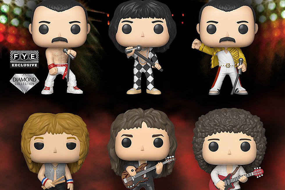 A banda Queen em versão dos bonecos Funko, com 3 versões de Freddie Mercury