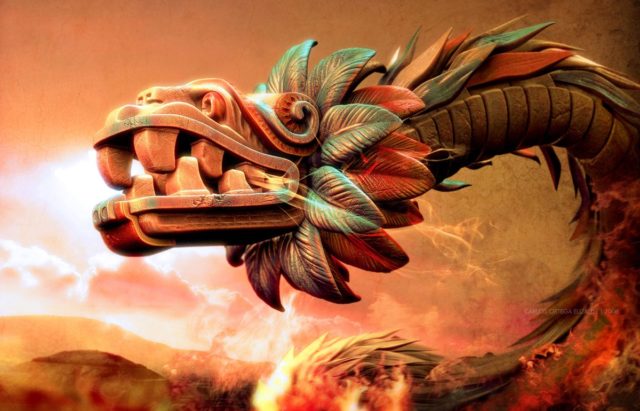 A famosa "serpente emplumada" (Quetzalcóatl ) dos povos pré-colombianos