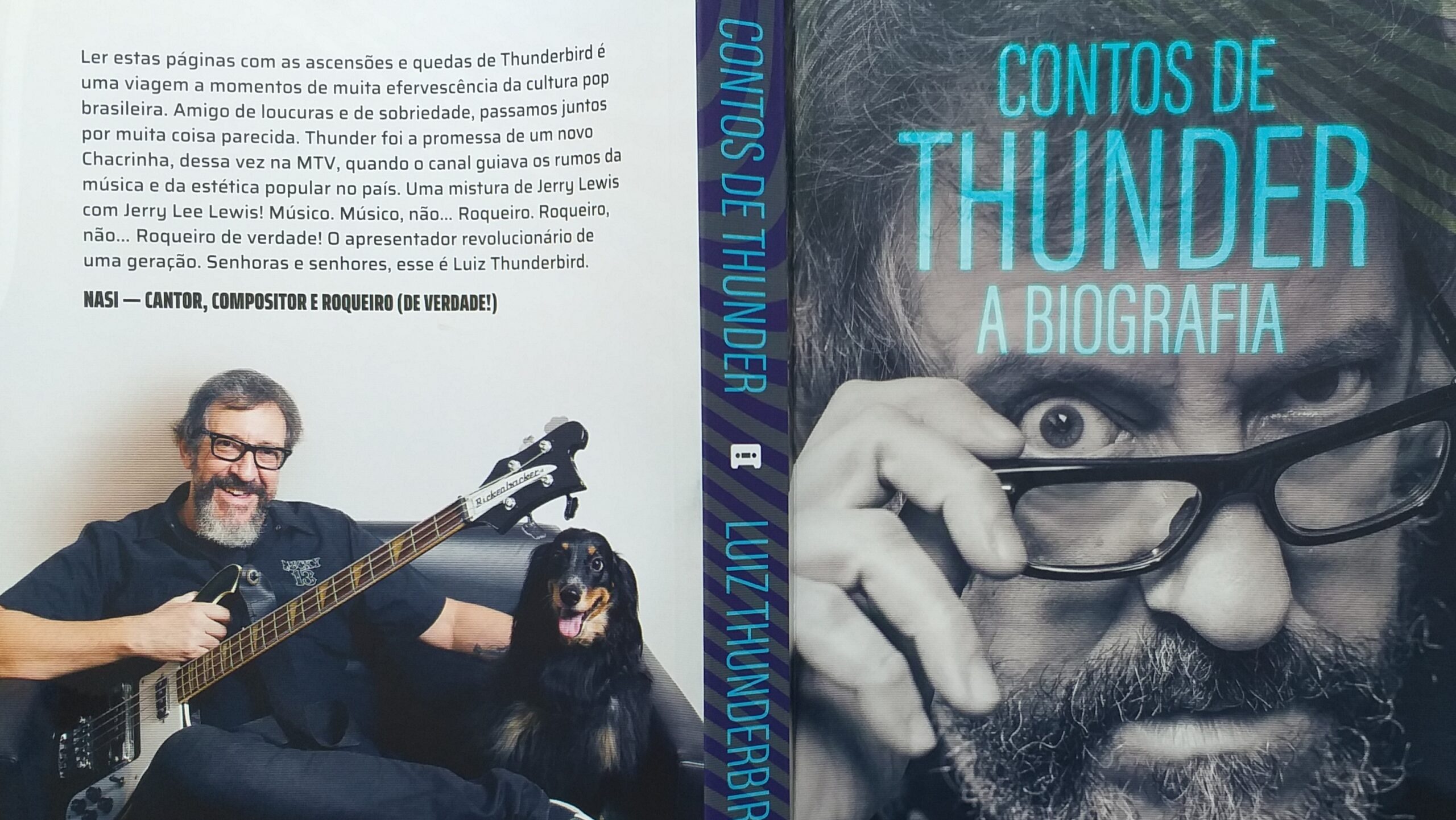 Contracapa e capa do livro "Contos de Thunder - A Biografia"