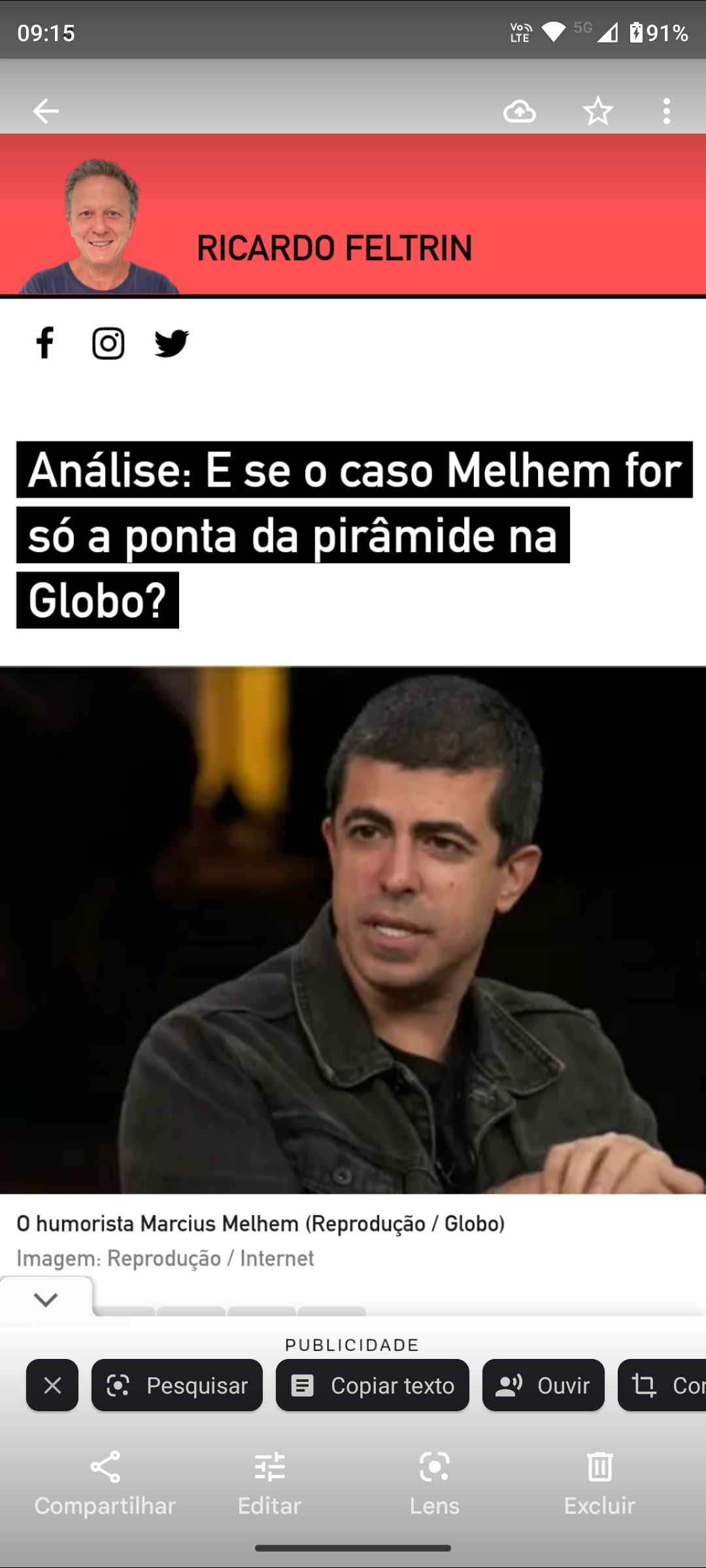 Primeiro texto que fiz contra Melhem, em 5 de dezembro de 2020