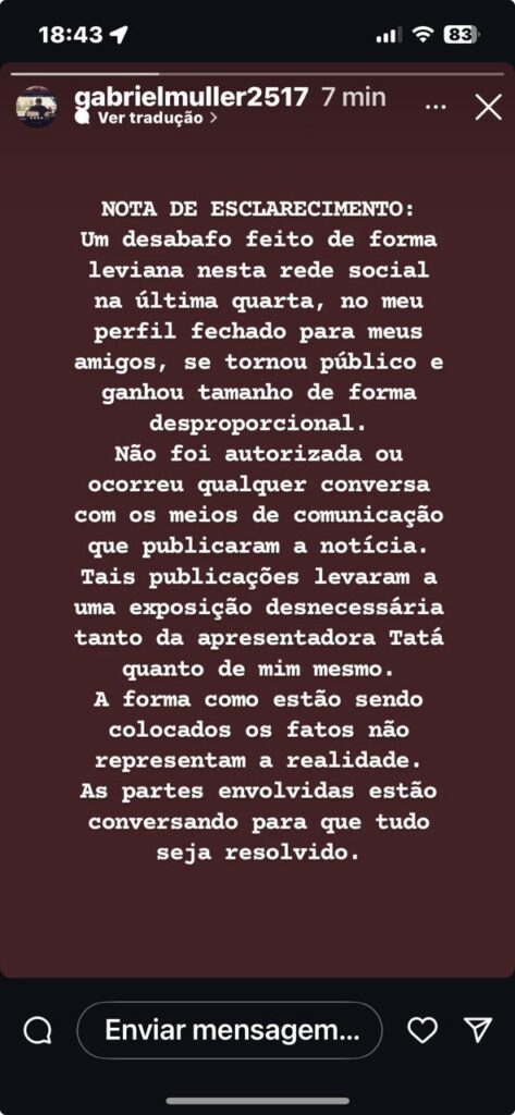 Acusador de Tatá se retrata: “Nunca sofri assédio”